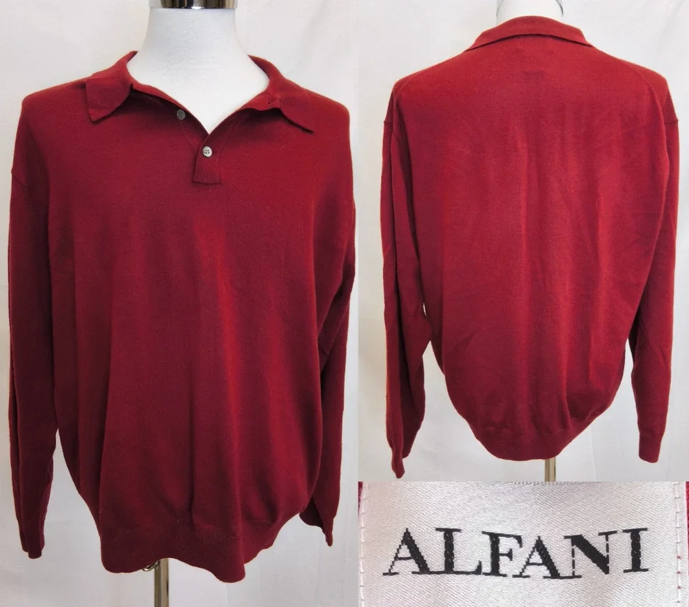 Alfani Merino Wool Polo Sweater Men's XL Red Vintage '90's Hong Kong #W5261